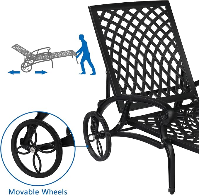 VINGLI Cast Aluminum Outdoor Chaise Lounge Chair - Image 5