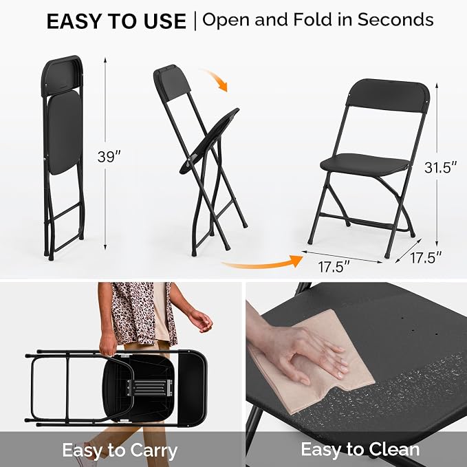 VINGLI 20 Pack Black Plastic Folding Chair, Indoor Outdoor Portable Stackable - Image 3