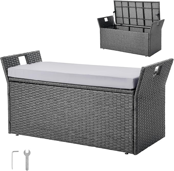 VEVOR Outdoor Storage Bench, 2-Person PE Rattan Storage Bench, 40 Gal Deck Box by VEVOR