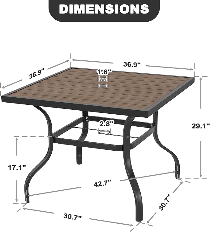NUU GARDEN Outdoor 37” Square Metal Dining Table, Patio Dining Table - Image 2