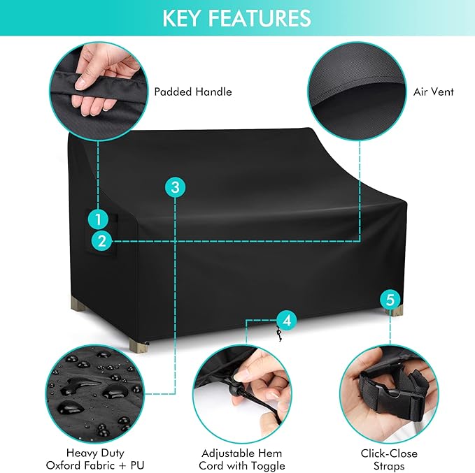 WLEAFJ Patio Sofa Cover Waterproof, 4-Seater Outdoor Sofa Cover, Heavy Duty - Image 3