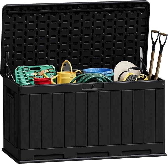 JUMMICO 90 Gallon Waterproof Resin Deck Box, Double Wall Outdoor Storage Box by JUMMICO