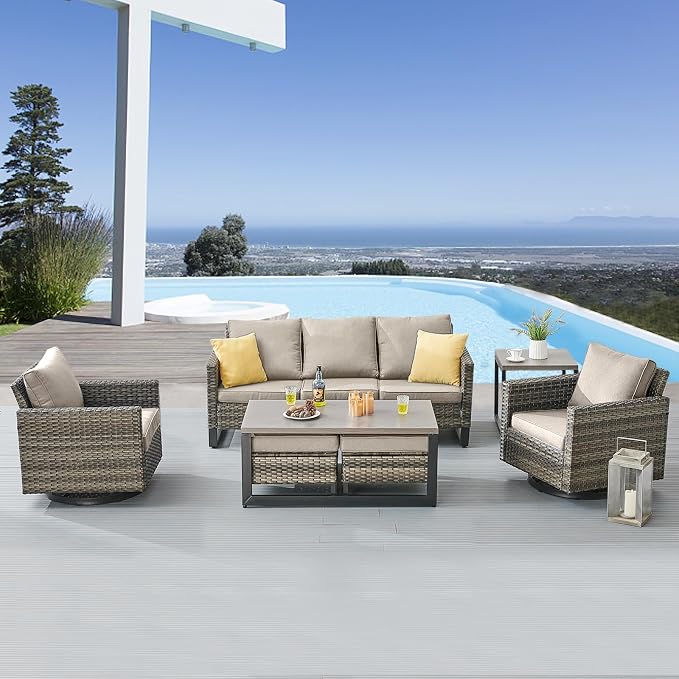 Belord 7 Piece Outdoor Furniture Patio Wicker Sofa Set, Oversize Outdoor Swivel - Image 2