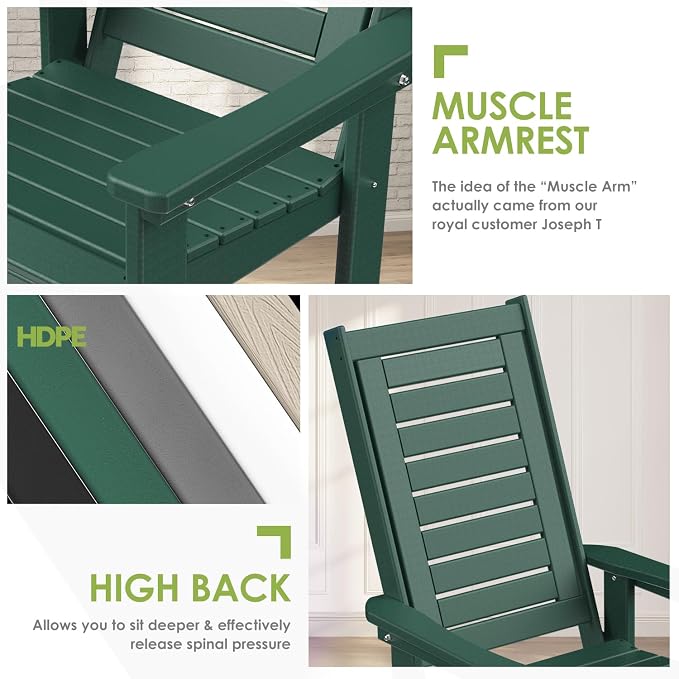 GREENVINES Outdoor Rocking Chairs | Set of 4 | Porch Rocker | HDPE Plastic | - Image 7