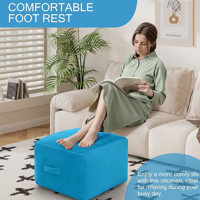 MeMoreCool Square Stuffed Pouf Ottoman Foot Rest, Floor Pouf Foot Stool - Image 3