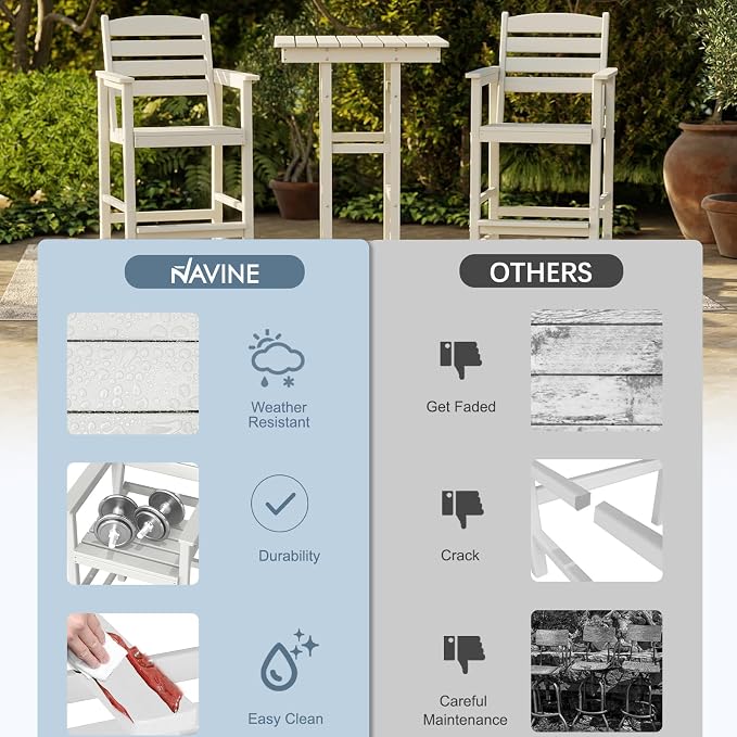 3-Piece Adirondack Bar Table and Chair Set, HDPE All-Weather Bar Height Chairs - Image 7