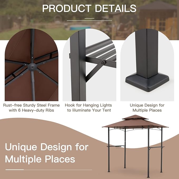 AECOJOY 8' x 5' Outdoor Grill Gazebo Canopy, BBQ Canopy - Image 4