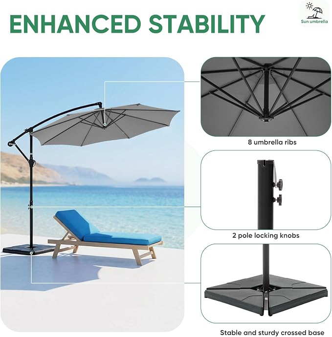 NEWBULIG 10FT Patio Umbrella, Offset Cantilever Outdoor Patio Table Umbrella - Image 4