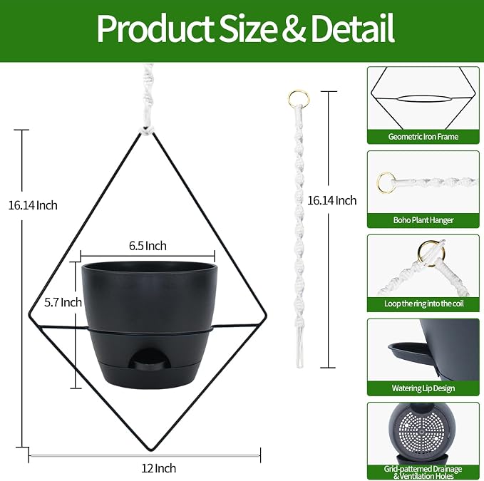 Hanging Planters for Indoor Plants, 2 Set Self Watering Hanging Flower Pots - Image 3