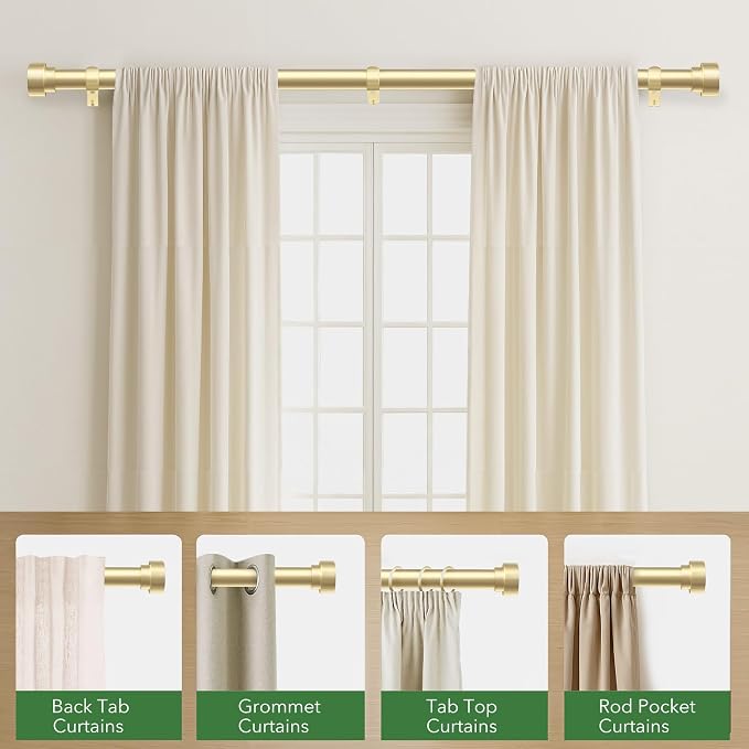 Curtain Rods for Windows 72 to 144, 1 Inch Adjustable Gold Heavy Duty Long - Image 5