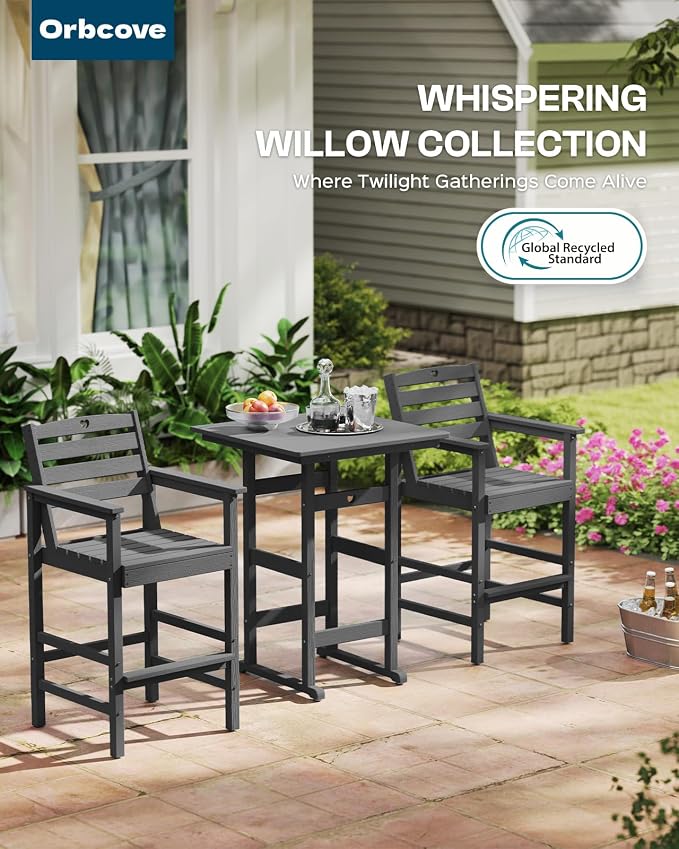Patio Bar Table, Adirondack Chairs and Table 2 Pieces Set, Bar Height Chairs - Image 7