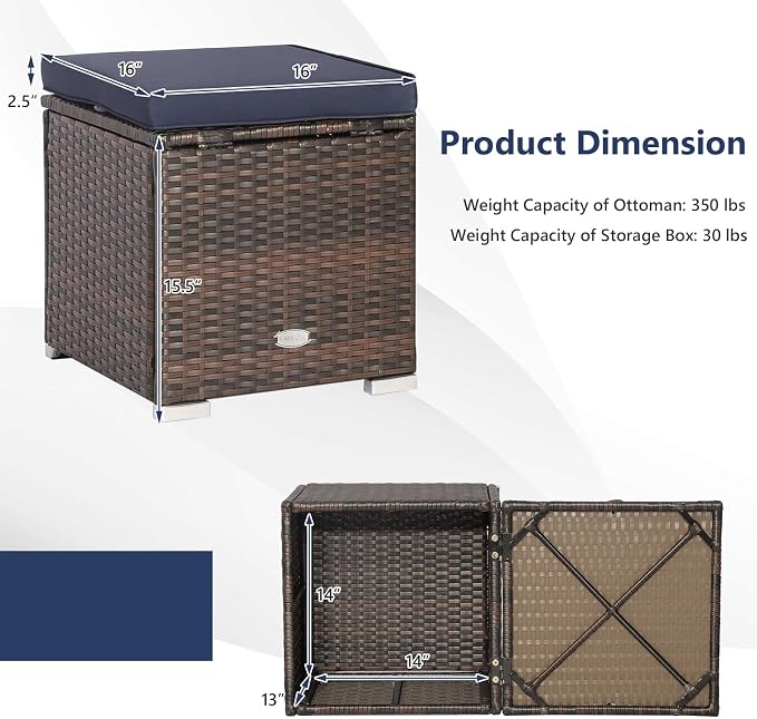 Tangkula 2 Pieces Patio Ottomans, Patiojoy Hand-Woven PE Rattan Side Table - Image 10