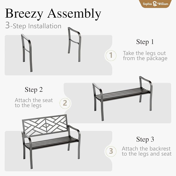 Sophia & William Outdoor Metal Bench Patio Garden Bench, Cast Iron Park Benches - Image 6