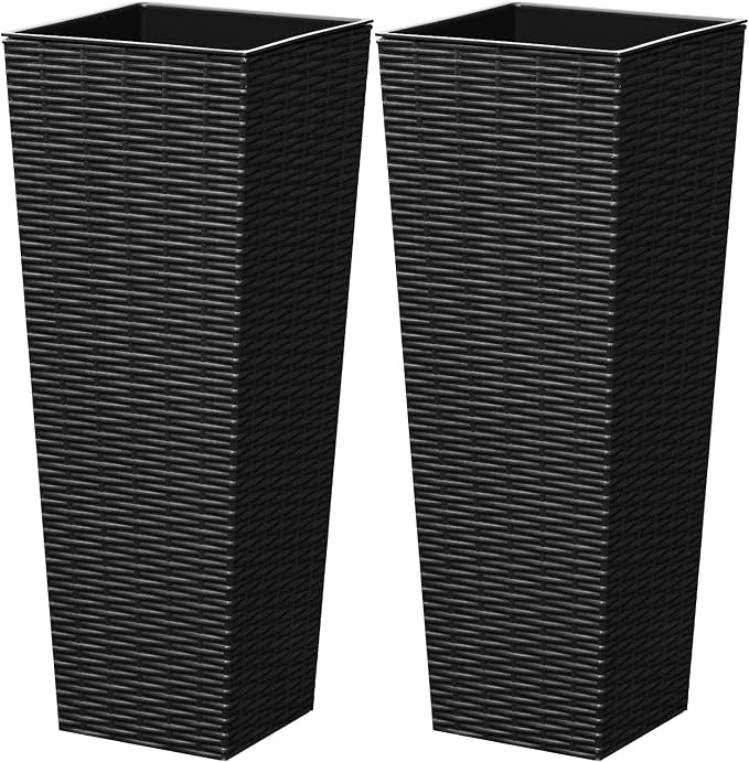 Greesum 24 Inch Tall Plastic Planters, Detachable Inner Pot & Drainage Holes by Acurax
