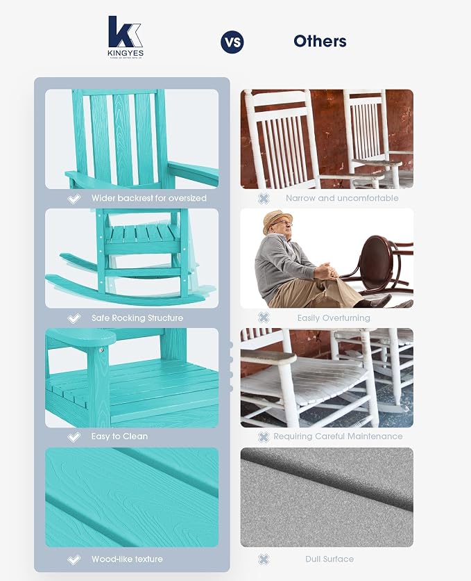 KINGYES Oversized Outdoor Rocking Chair Set of 2, All-Weather Patio Rocking - Image 7