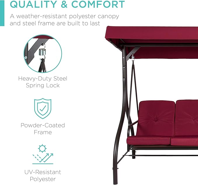 Best Choice Products 3-Seat Outdoor Large Converting Canopy Swing Glider - Image 3