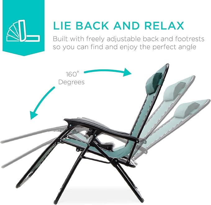 Best Choice Products Set of 2 Adjustable Steel Mesh Zero Gravity Lounge Chair - Image 4