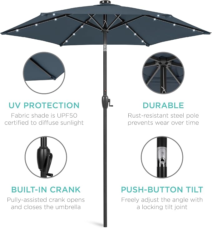 Best Choice Products 7.5ft Outdoor Solar Market Table Patio Umbrella - Image 5