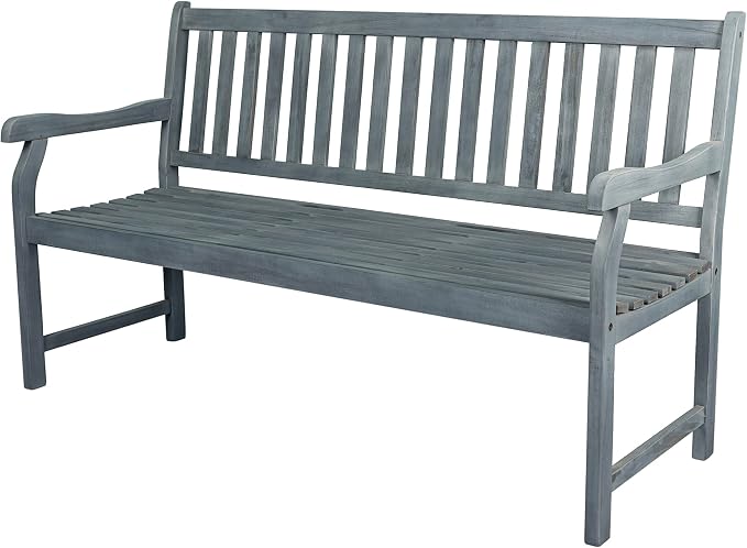 JONATHAN Y BNH101B Laurel 59.1" 3-Seat Slat-Back 600-Lbs Support Acacia Wood by JONATHANY