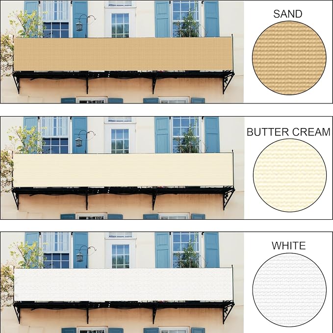 LOVE STORY Custom Size 3'x25' Butter Cream Balcony Privacy Screen, UV Block - Image 3