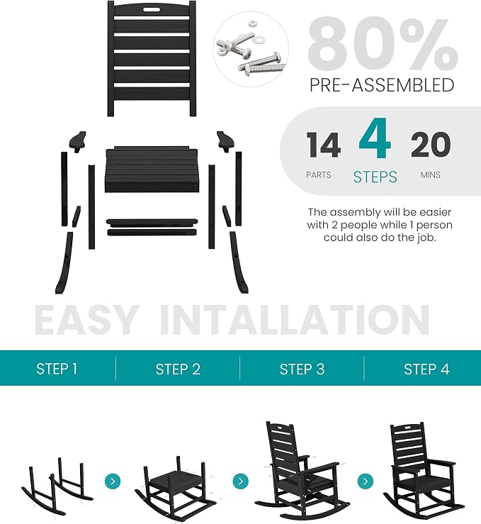 SERWALL Outdoor Rocking Chair Set of 2, Oversized Rocking Chair - Image 8