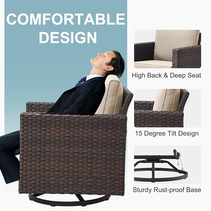 Belord 6 Piece Outdoor Furniture Patio Wicker Sofa Set, Oversize Outdoor Swivel - Image 4