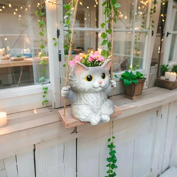 Cat Hanging Planters for Indoor Outdoor Plants, Small Cute Hanging Pots for - Image 2