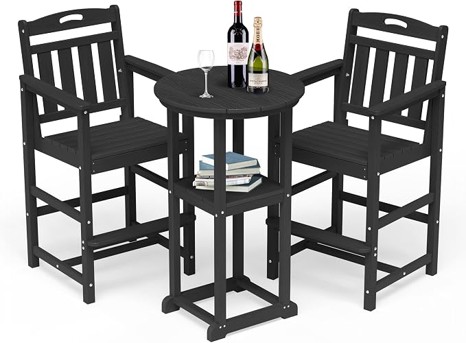 Outdoor Bistro Bar Set, Patio High Top Table and Bar Height Tall Adirondack by Suunyn