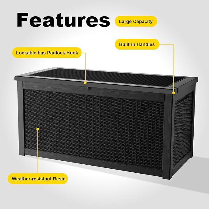 320 Gallon Resin Deck Box, Lockable Weatherproof Outdoor Storage Box - Image 6