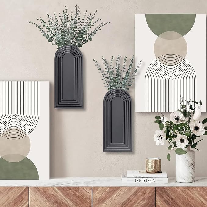 2 Pack Wooden Wall Vase Set - Image 2