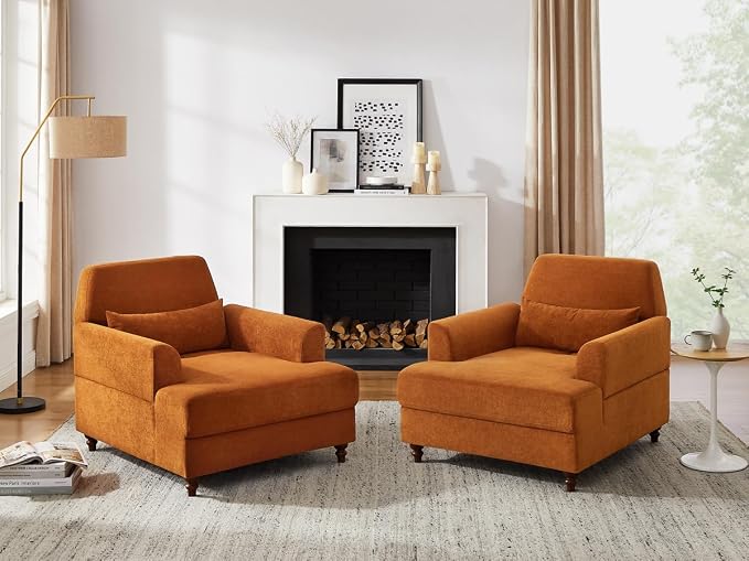 Chaise Lounge Chair Indoor Set of 2, Oversized Accent Chair by VANOMi