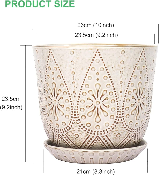 Gepege 10 Inch Plant Pot, Creamy White Ceramic Planter - Image 2