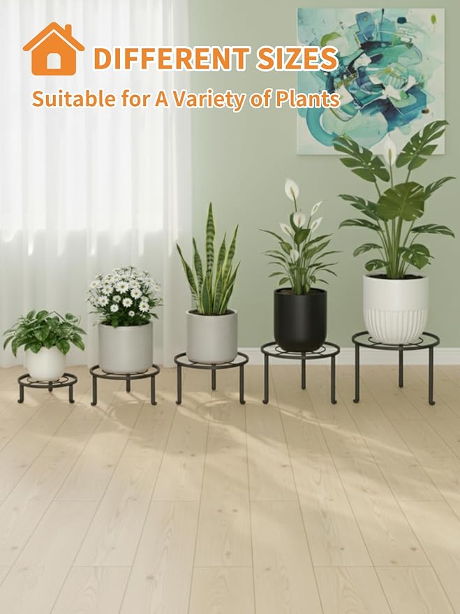 5 Pack Metal Plant Stand Indoor Outdoor Heavy Duty Rustproof Iron Flower Pot - Image 7