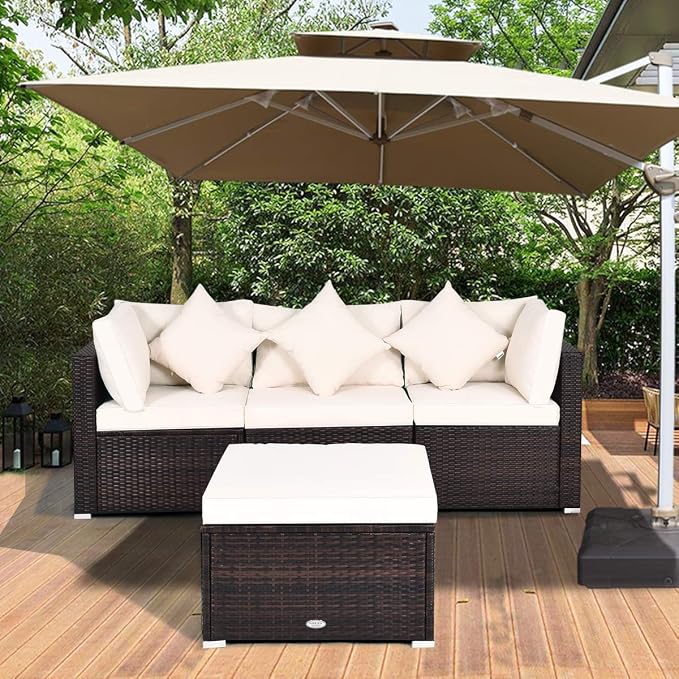 Tangkula 4 PCS Patio Rattan Sofa Set, Outdoor Wicker Sectional Furniture Set - Image 3