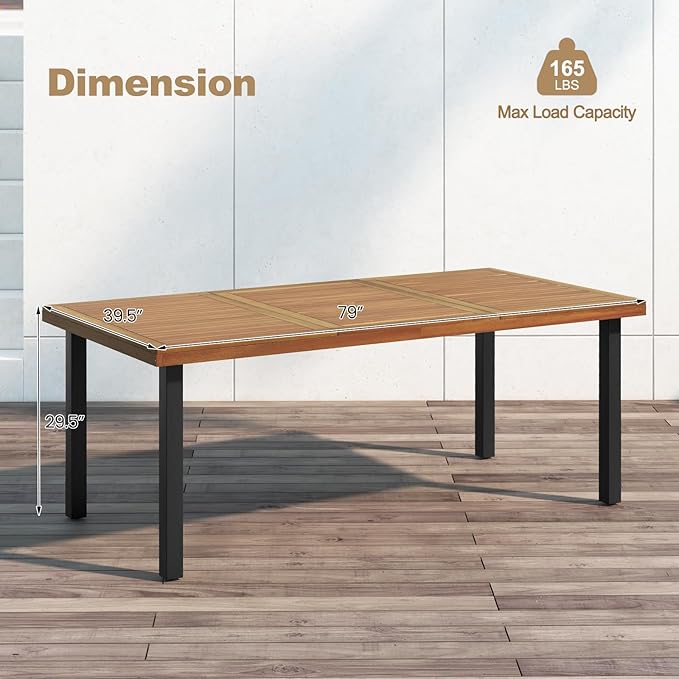 Tangkula 79" Acacia Wood Patio Dining Table - Image 7