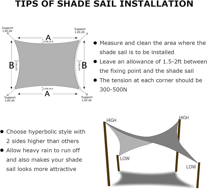 KANAGAWA Sun Shade Sail 12'x16' Gray Rectangle UV Block Canopy Awning Shelter - Image 6