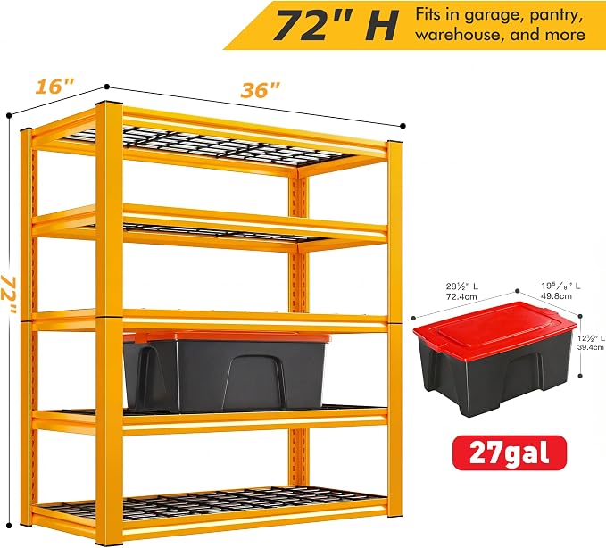 REIBII Garage Shelving Load 3200LBS, 5-Tier Storage Shelves, Adjustable Heavy - Image 2