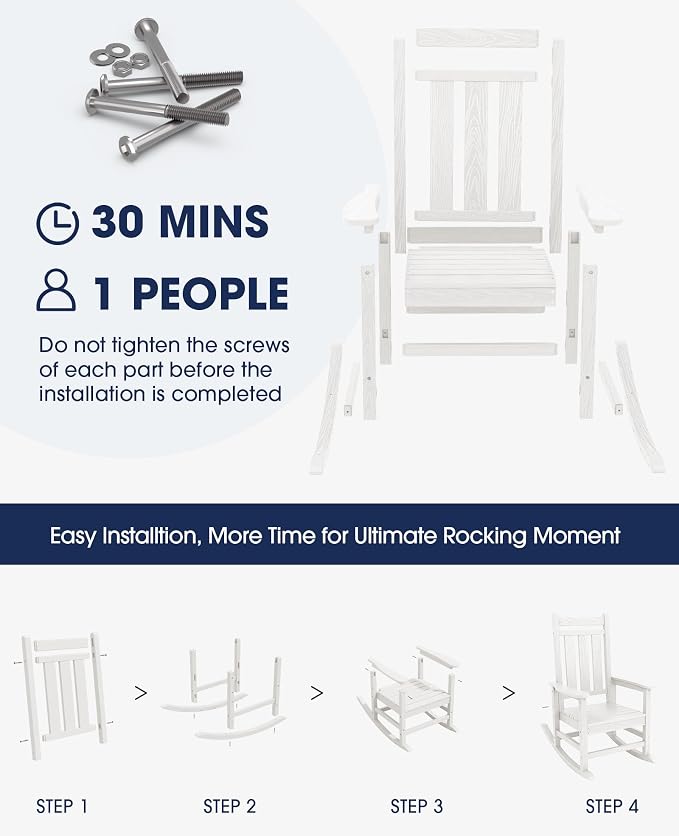 KINGYES Oversized Outdoor Rocking Chair Set of 4, All-Weather Patio Rocking - Image 6