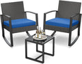 3 Piece Patio Bistro Set Patio Furniture Set Outdoor Wicker Rocking Furniture by Qsun