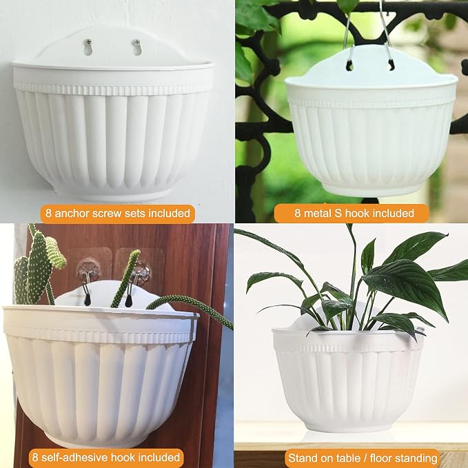 ORIMERC 4 Pack White Wall Planter Pots Vertical Living Wall Hanging Planters - Image 8