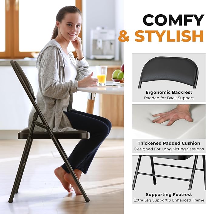 4 Pack Leather Chair | Foldable & Stackable | 350 lbs Capacity Steel Frame Seats - Image 4
