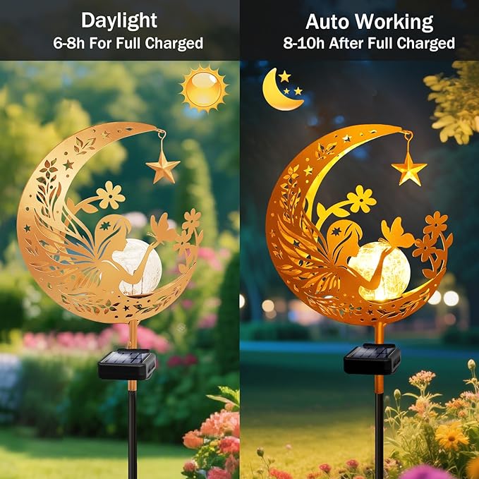YJFWAL Garden Solar Fairy Lights Pathway Stake Lights Glass Globe - Image 3