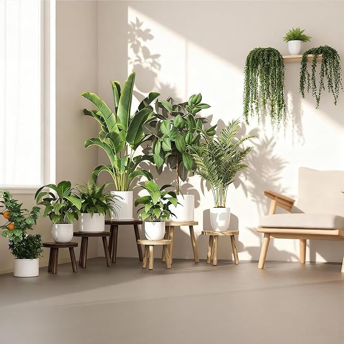 3 Pack Plant Stand Indoor Outdoor Mid-Century Modern Plant Stool Wooden Plant - Image 5