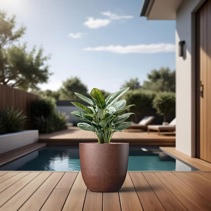 Kante 14 Inch Dia Round Concrete Planter, Indoor Outdoor Large Plant Pot - Image 6