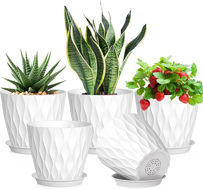 7 inch Plant Pots for Indoor Outdoor Plants, 5 Pack Thick Nursery Pots by Meowell