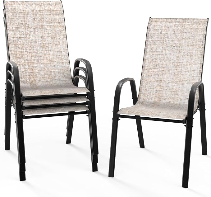 VINGLI Patio Chairs Set of 4 – Stackable Outdoor Dining Chairs by VINGLI