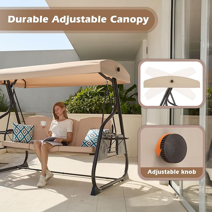 3-Seat Patio Porch Swing 800LBS Outdoor Swing - Image 5