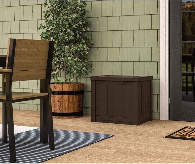 Suncast 17 x 22 Inch Resin 22-Gallon Patio Storage Deck Box, Java Brown - Image 7