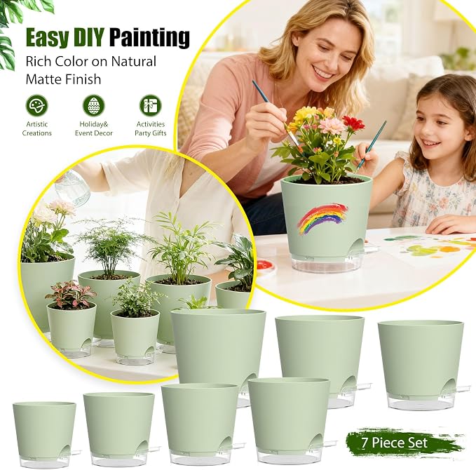 Plant Pots 4/5/5.5/6/6.5/7/8 Inch Self Watering Pots, 7 Pack Plastic Planters - Image 6