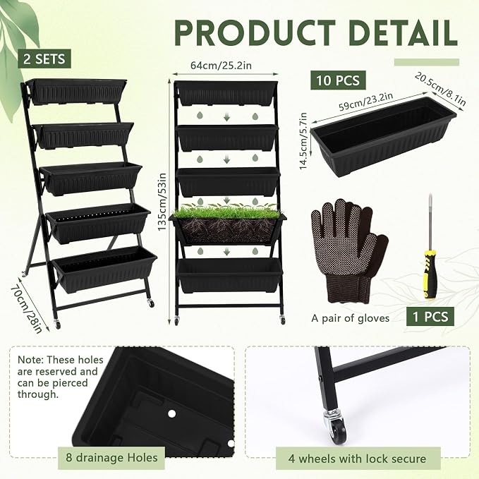 2 Pack 5-Tier Vertical Garden Planter 4.5 ft Tall Raised Garden Bed - Image 2